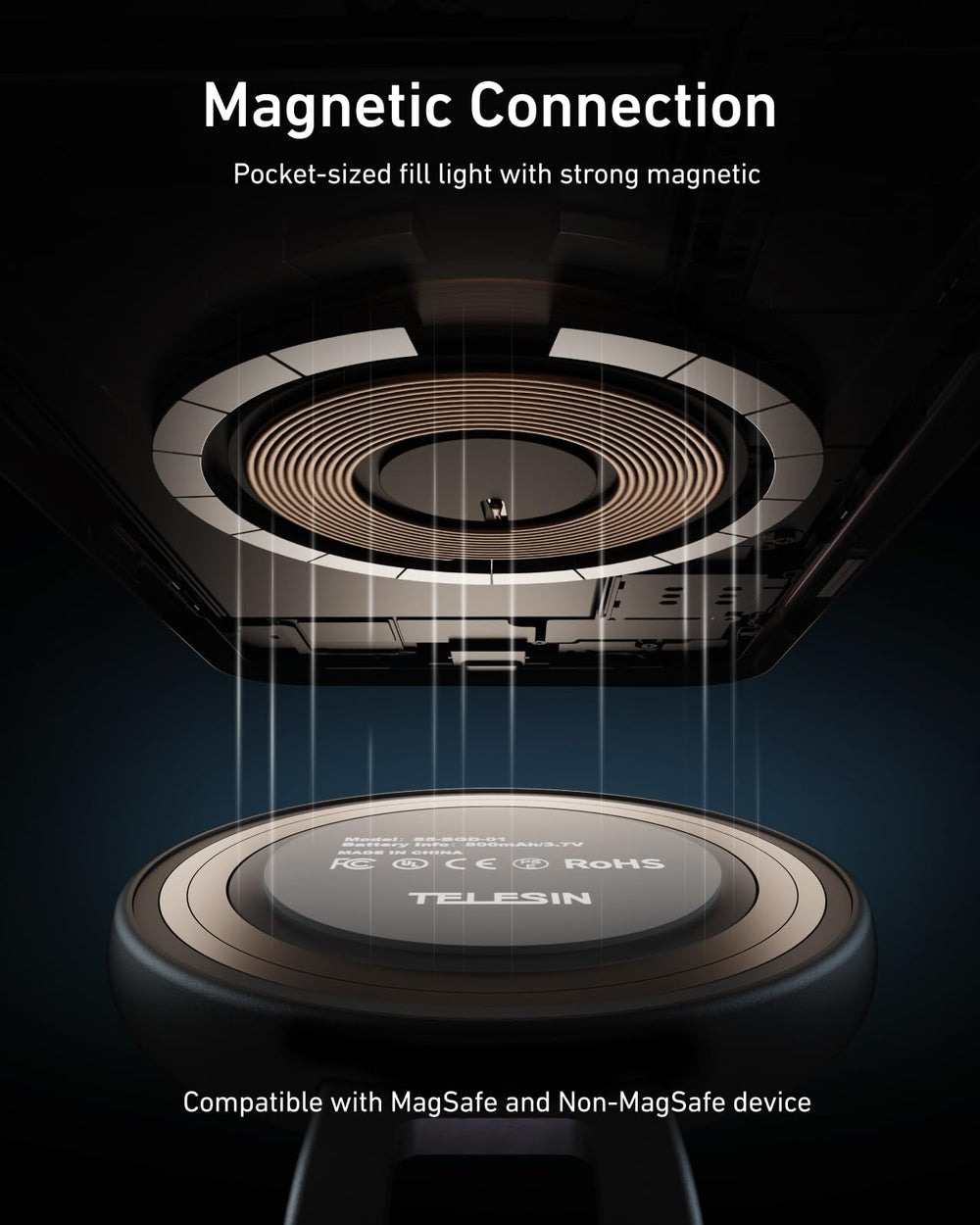 TELESIN espejo de 56 mm integrado ideal para retoques rápidos de maquillaje