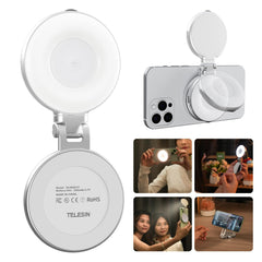TELESIN vista frontal del anillo LED mostrando diseño compacto y portabilidad