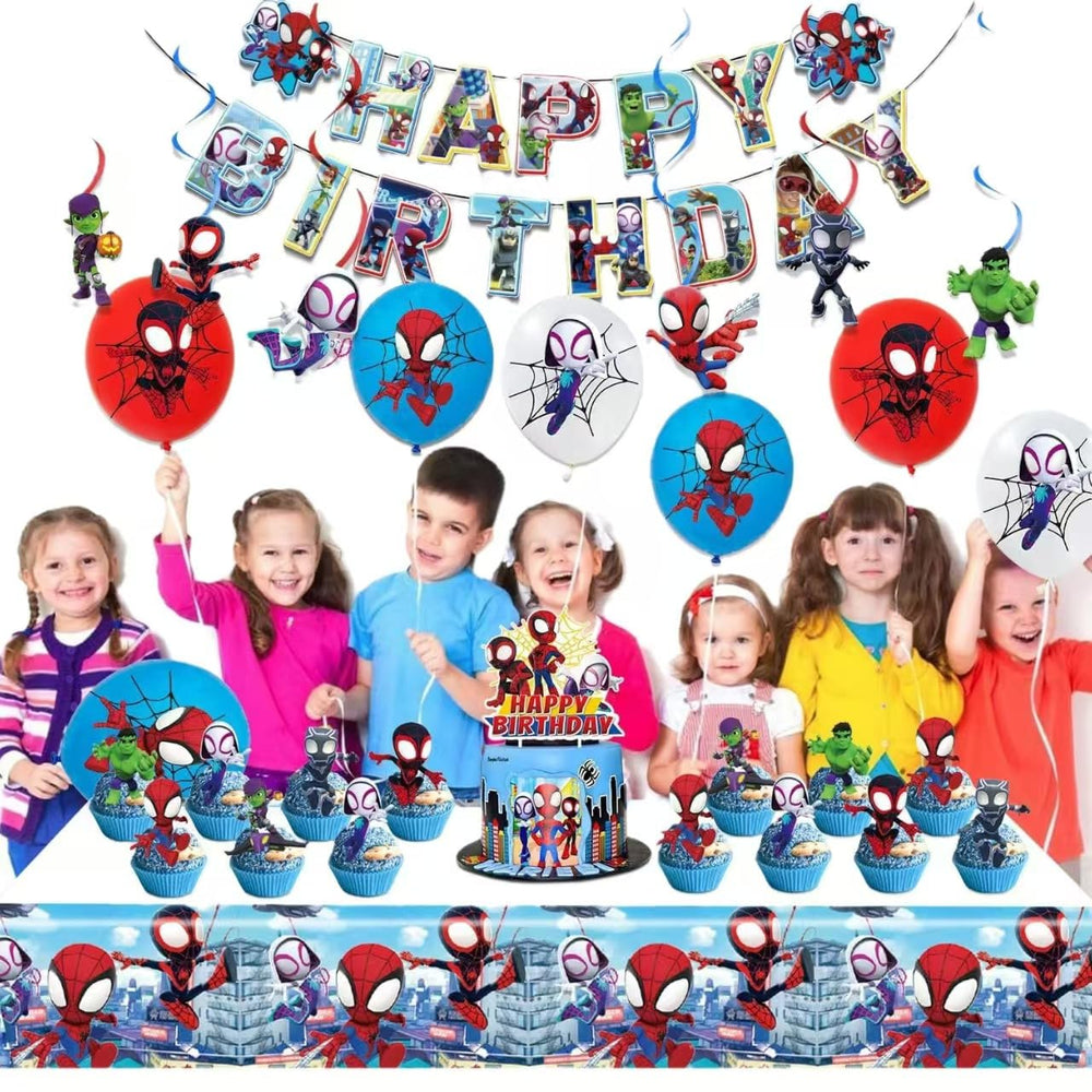 Telifor globos y colgantes Spidey creando ambiente festivo en altura