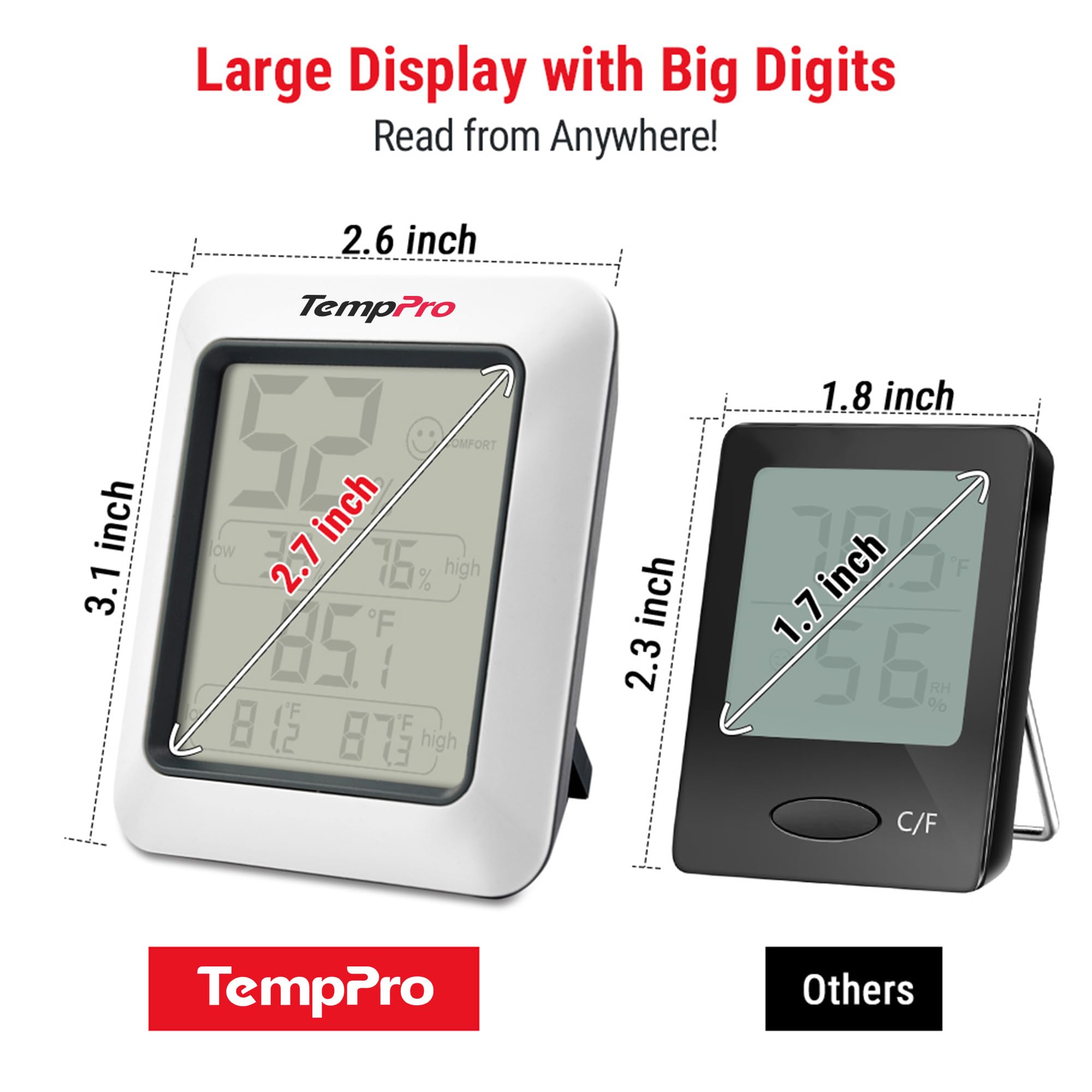 TempPro TempAir held in hand next to ruler for size comparison showing compact portable design