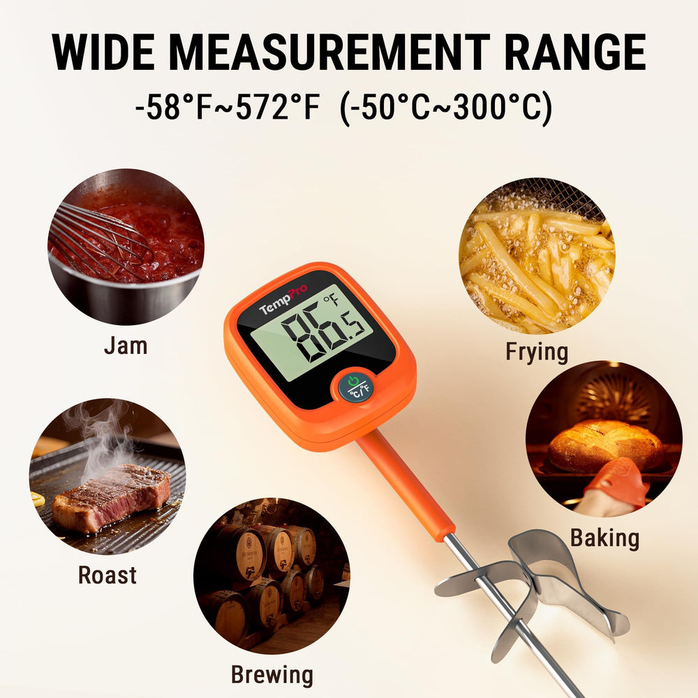 TempPro termómetro midiendo temperatura en aceite caliente de fritura