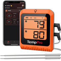 TempPro TempSync vista frontal del termómetro mostrando pantalla clara y controles útiles