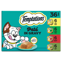 Temptations paquete surtido frontal mostrando bandejas y conveniencia