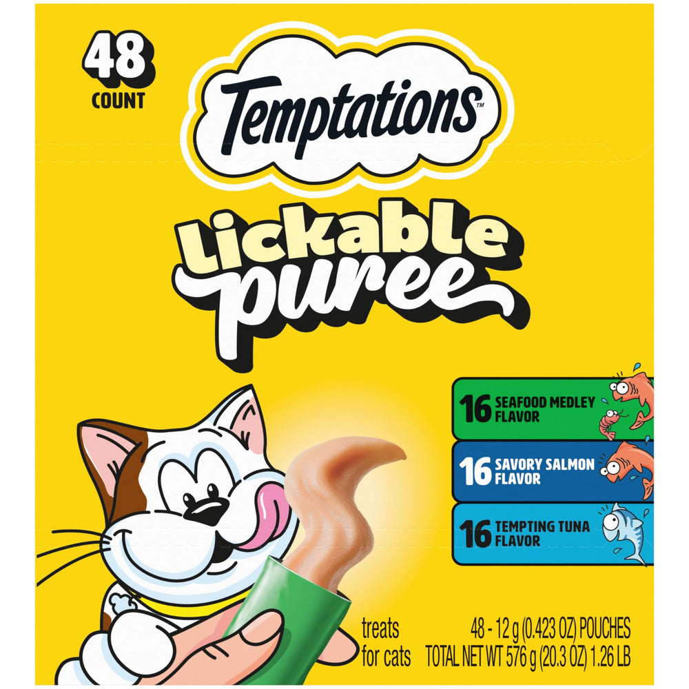 Temptations tubo empacado al frente mostrando la marca y conveniencia