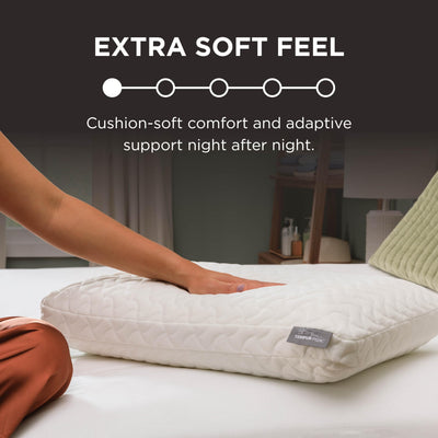 Tempur-Pedic hand compressing pillow demonstrating responsive adaptive support