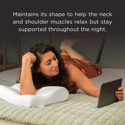 Tempur-Pedic pillow next to a ruler showing medium profile dimensions for fit clarity