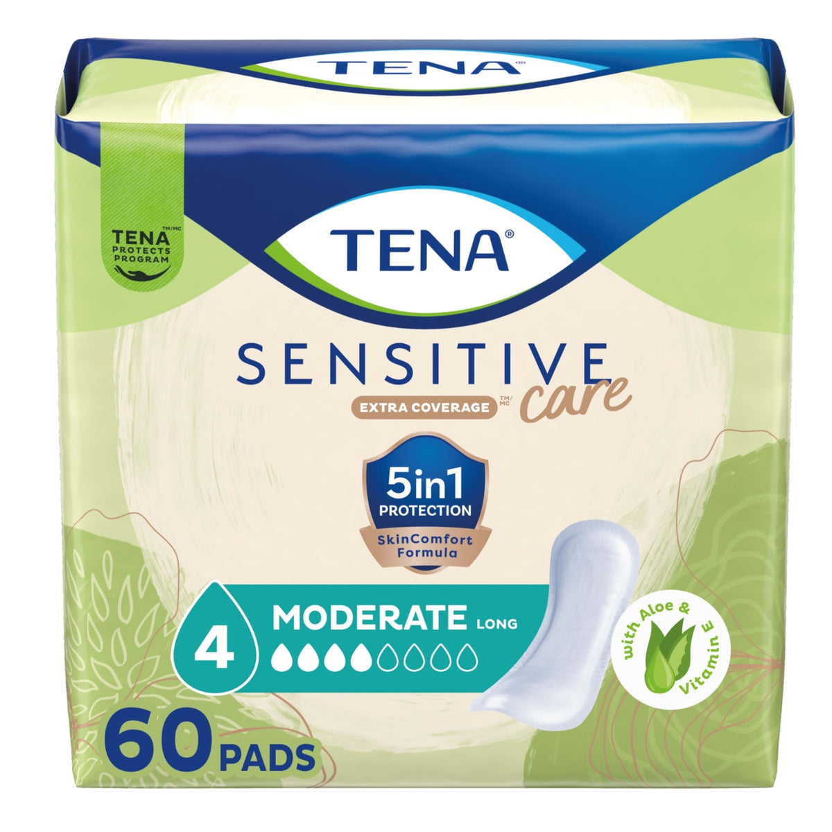 TENA pack frontal mostrando diseño y cantidad, protección confiable