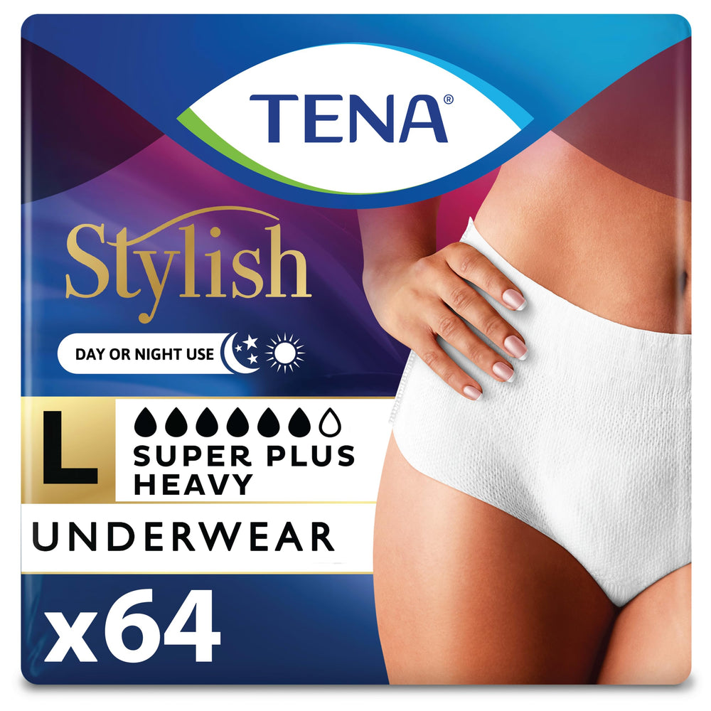 TENA front packaging showing product design and count for confidence