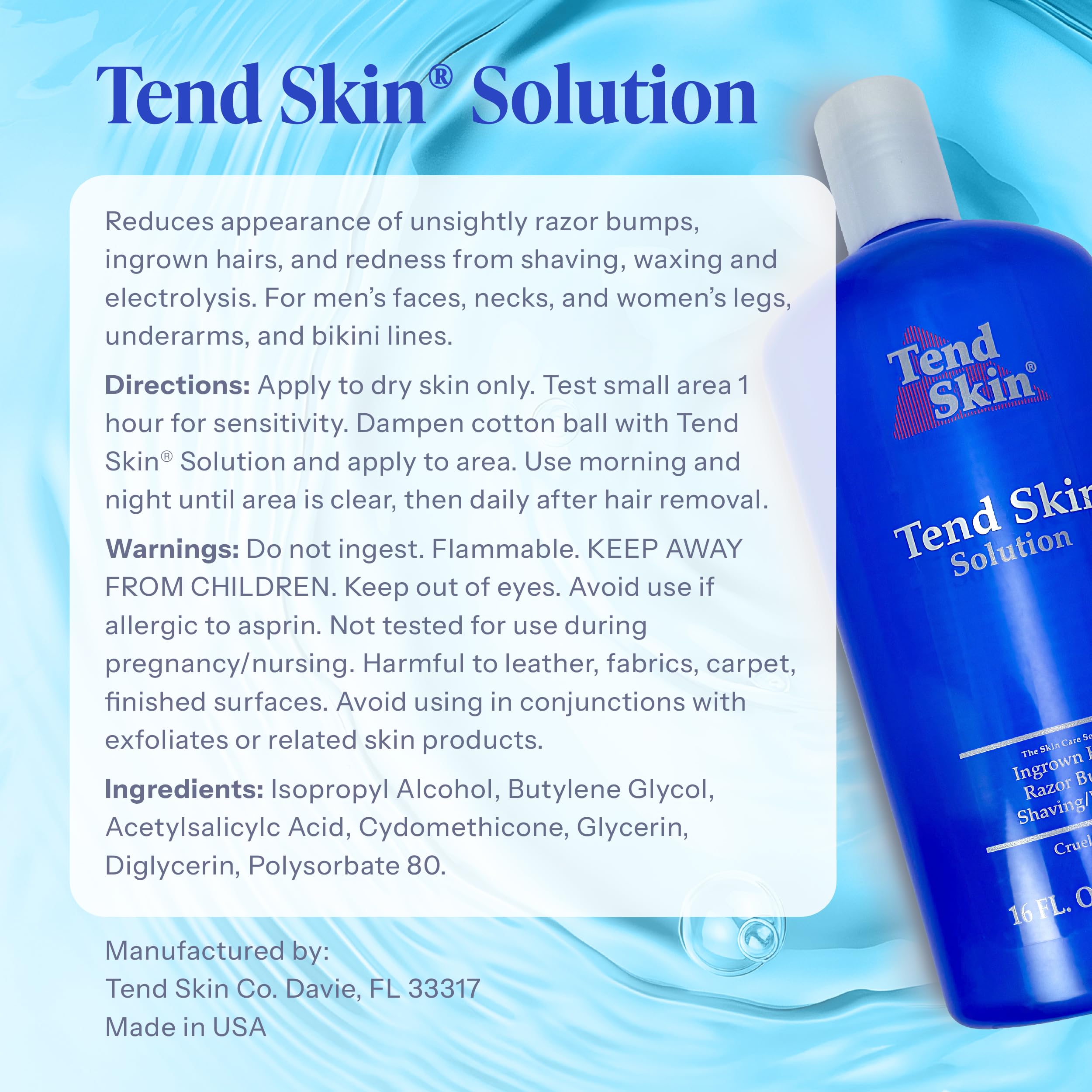 Frasco Tend Skin en estante de baño que sugiere uso cotidiano