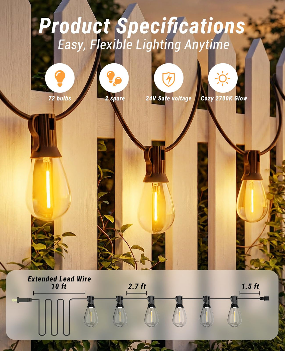 Tenmiro lights draped along deck rail demonstrating full 200ft coverage