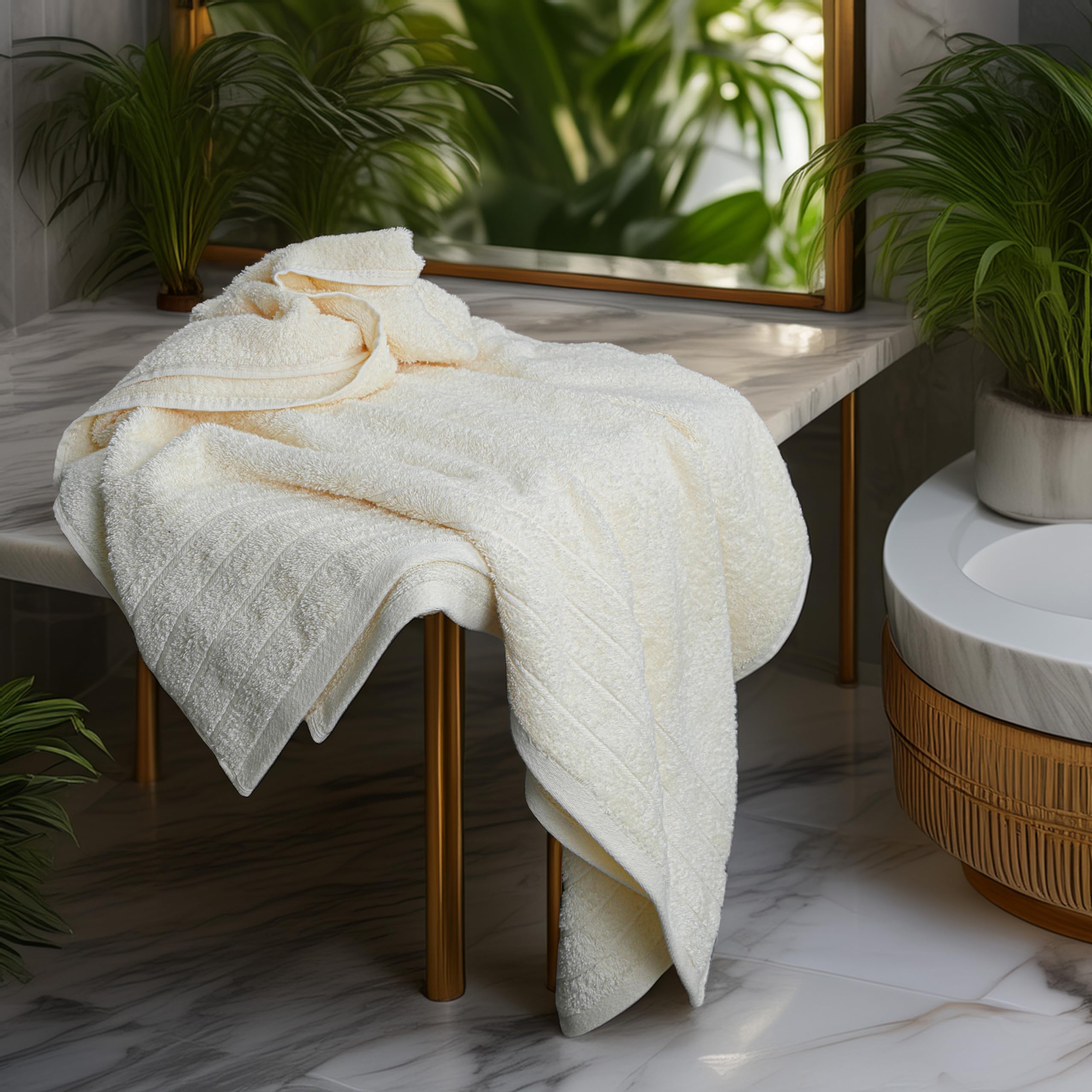 Tens Towels toalla crema en baño con decoración, combina con decoración moderna