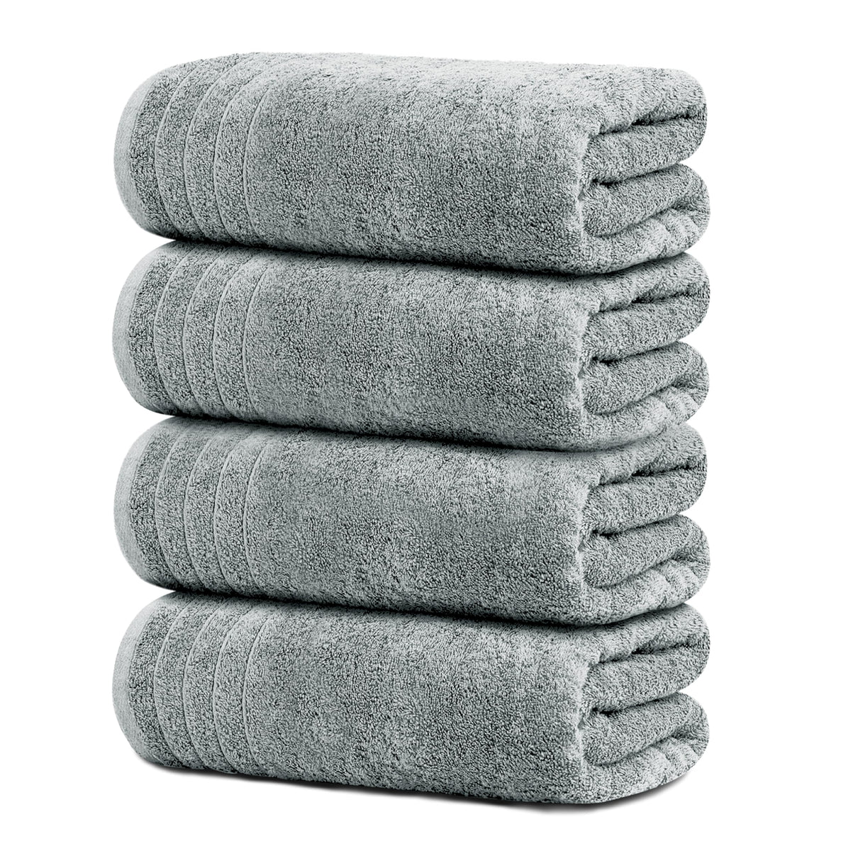 Tens Towels vista frontal del paquete mostrando las cuatro toallas y tono gris frío, ideal para decoración