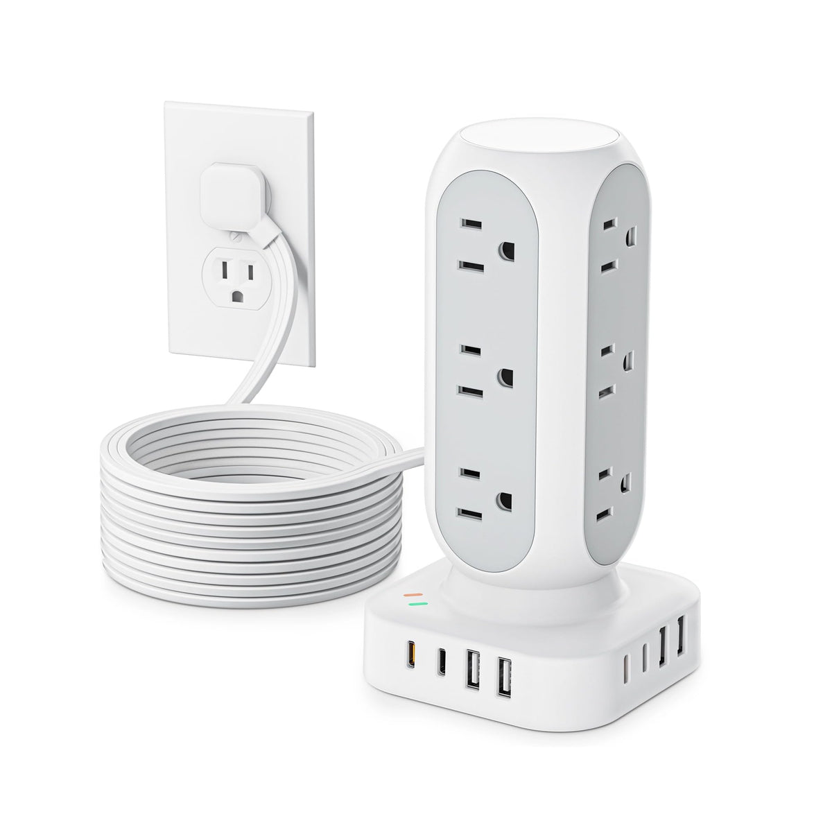 TenTrend front view tower showing all outlets and neat organization benefit