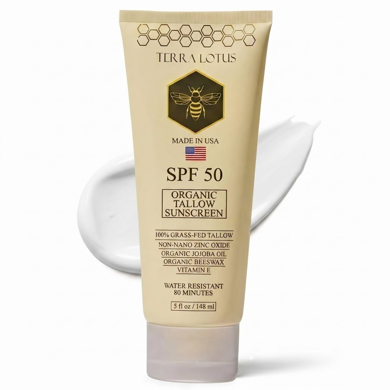 Terra Lotus front jar showing label and SPF 50 protection benefit