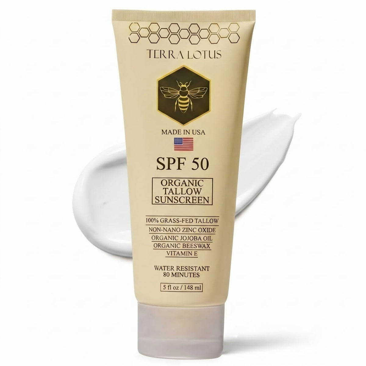Terra Lotus front jar showing label and SPF 50 protection benefit
