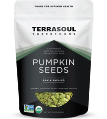 Terrasoul Superfoods front packaging of 2 lb bag showing organic pepitas and convenience