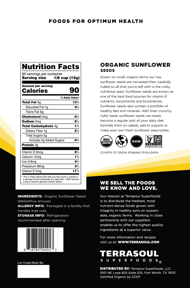 Detalle de textura de semillas Terrasoul Superfoods, peladas y listas para usar