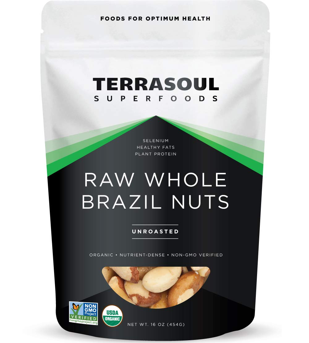 Terrasoul Superfoods paquete frontal mostrando nueces orgánicas y sin sal, conveniente