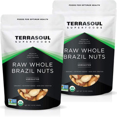 Terrasoul Superfoods bolsa frontal de nueces de Brasil mostrando cantidad y empaquetado fresco