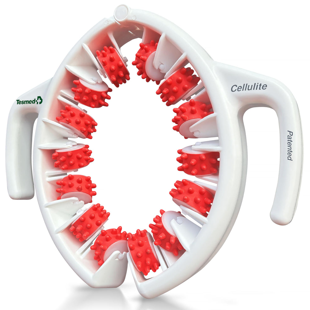 TESMED vista frontal del masajeador mostrando diseño y beneficio ergonómico
