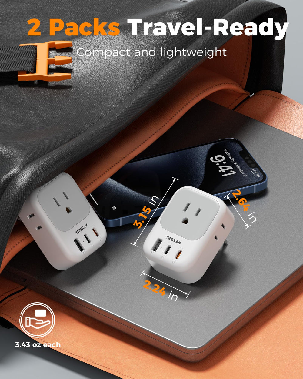 TESSAN adaptador alimentando móvil, tablet y auriculares, ahorro de enchufes efectivo