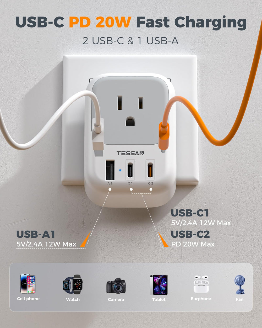 TESSAN adaptador en estuche de viaje, diseño compacto y organización para maletas