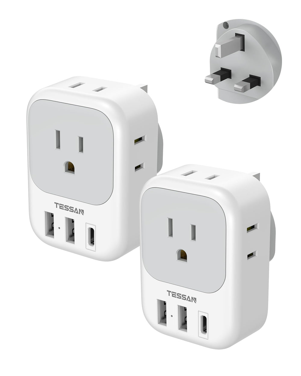 TESSAN adaptador frontal pack 2 mostrando salidas y puertos para múltiples cargas