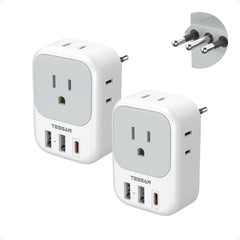 TESSAN adaptador frontal mostrando enchufes y puertos, solución multi carga