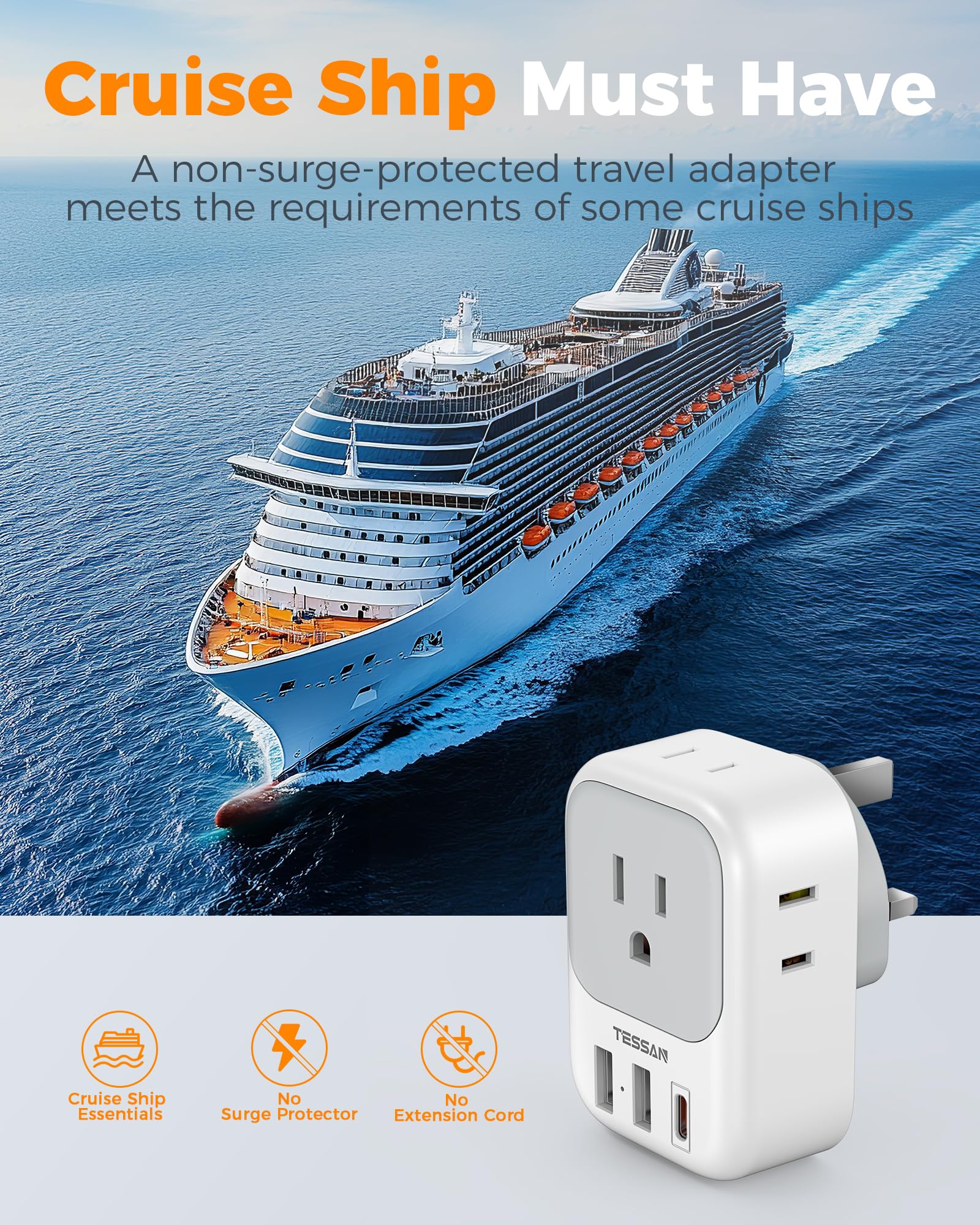TESSAN three-pack packaging displayed to illustrate multiple adapters for travelers