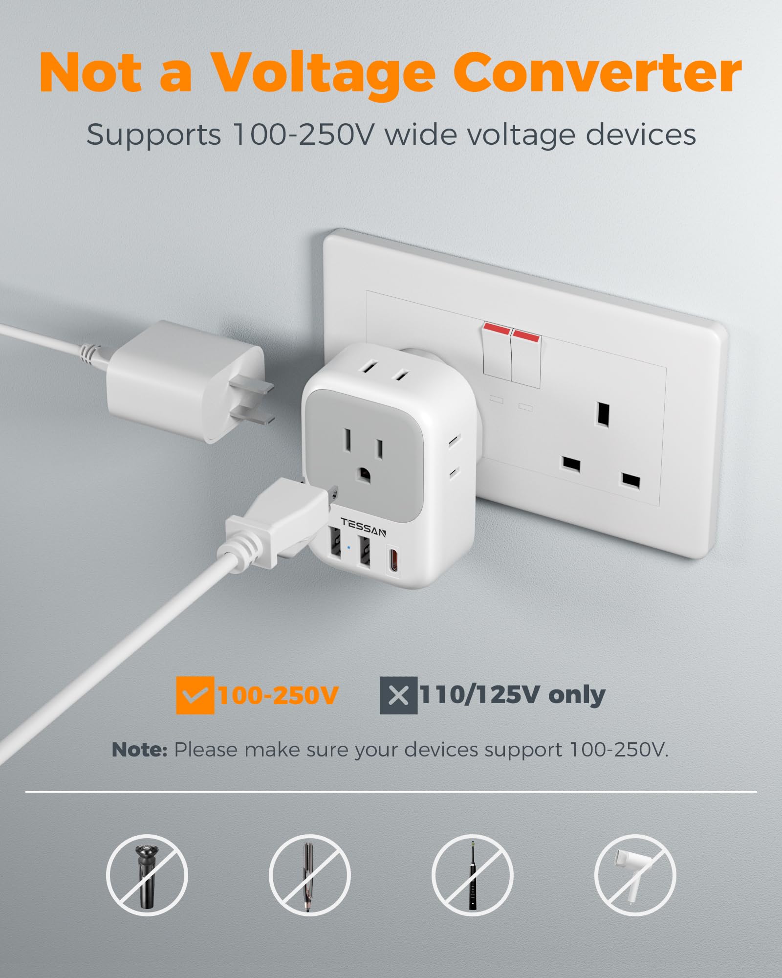 TESSAN adapter held in hand showing compact size and lightweight portability