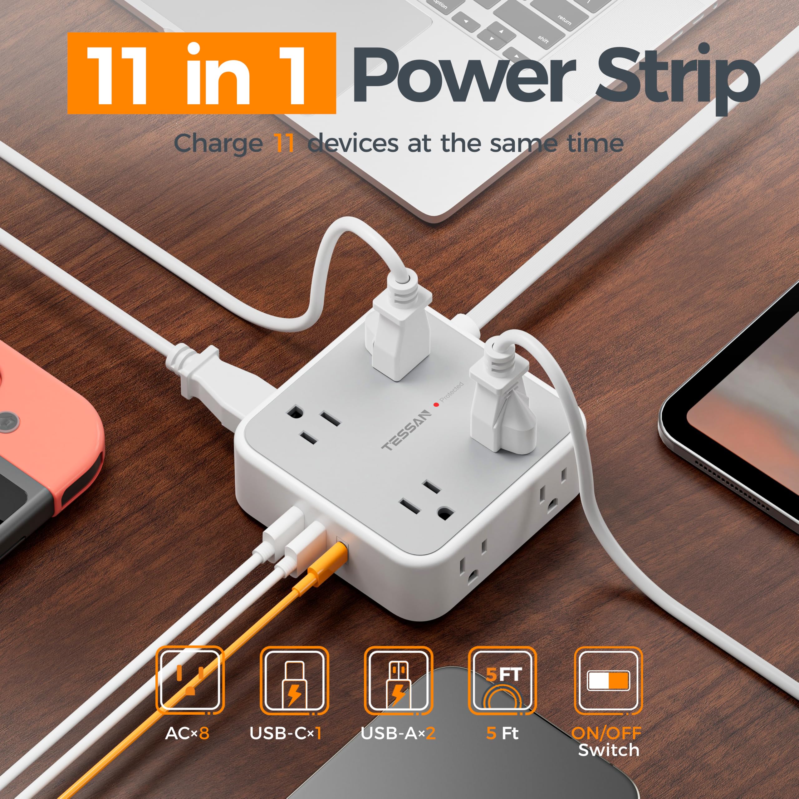 TESSAN cable plano 5 ft pasando por una puerta, ahorro de espacio y orden