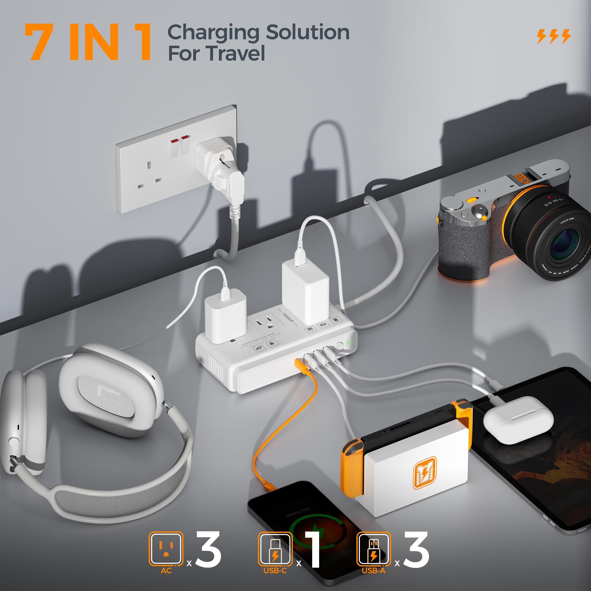 TESSAN conjunto de cables y adaptadores internacionales incluidos para viajes globales