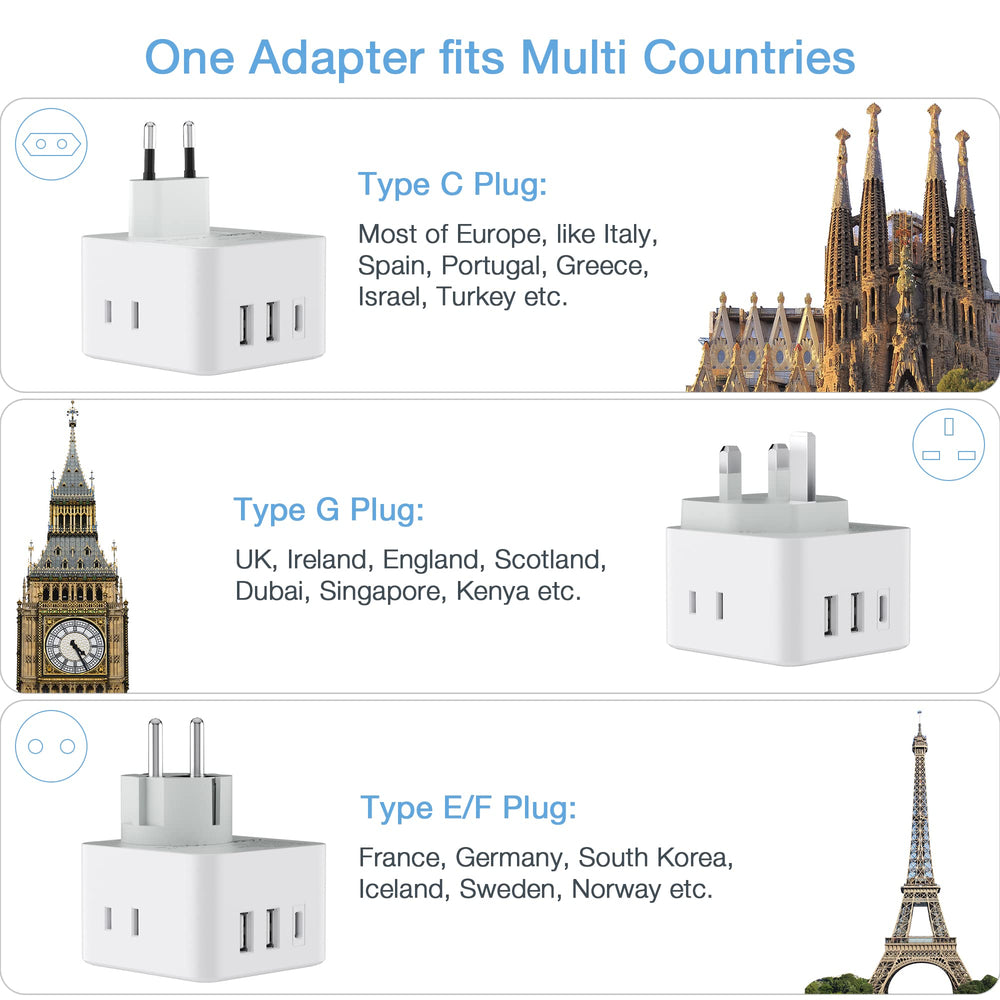 TESSAN detachable plugs arranged to show Type C G and E/F for travel flexibility
