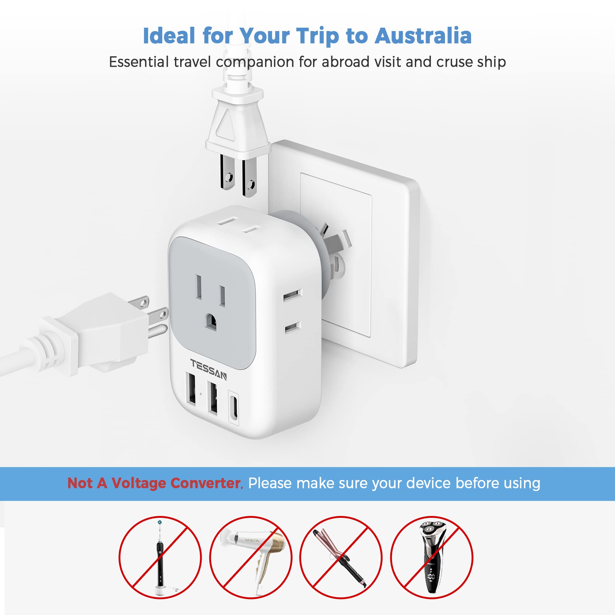TESSAN primer plano del puerto USB-C PD 20W para carga rápida segura