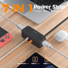 TESSAN detalle de puertos USB-C y USB-A, carga rápida y opciones flexibles para gadgets