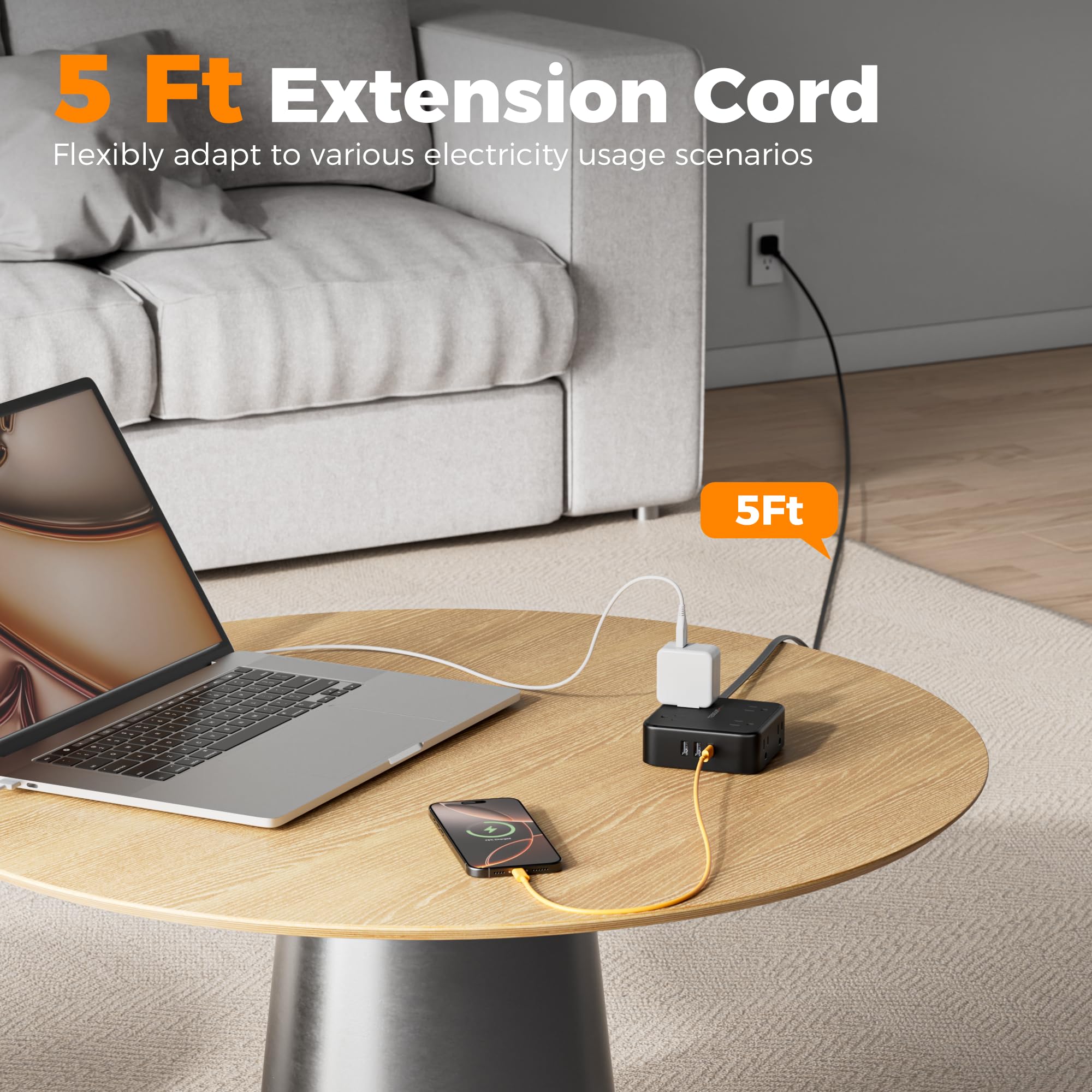 TESSAN primer plano de puertos USB‑C y USB‑A, carga rápida y orden