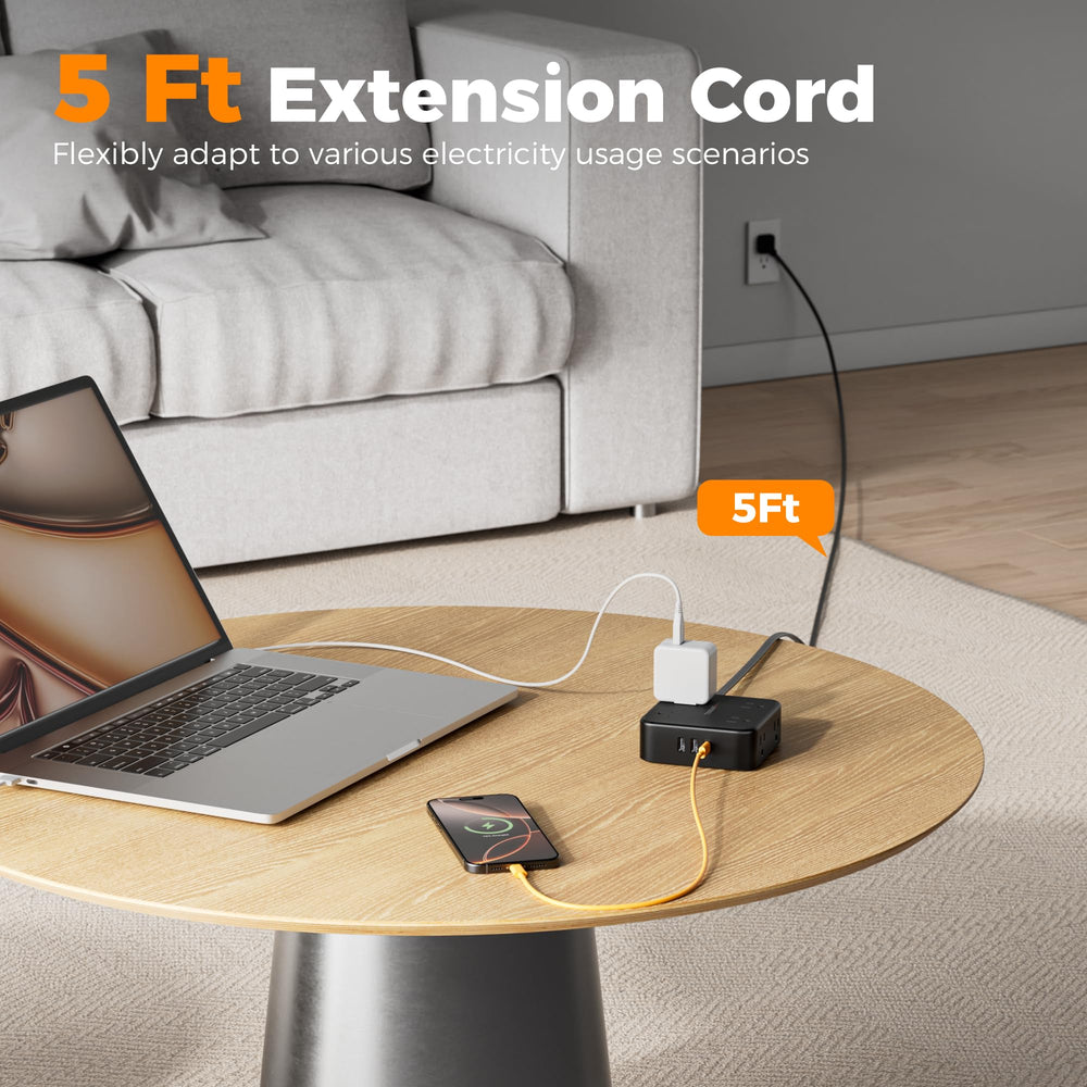 TESSAN primer plano de puertos USB‑C y USB‑A, carga rápida y orden