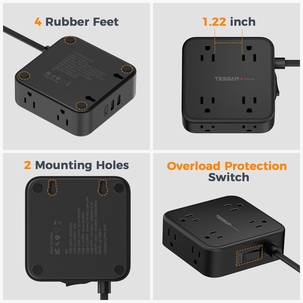 TESSAN etiqueta con datos de potencia y protección 900J, seguridad visible
