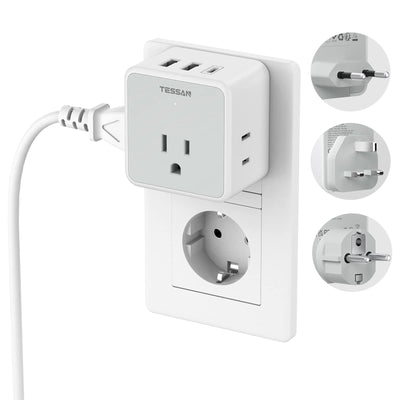 TESSAN front view adapter kit showing sockets and ports for versatile charging