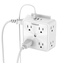 TESSAN vista frontal con ocho enchufes y tres puertos USB para más conexiones