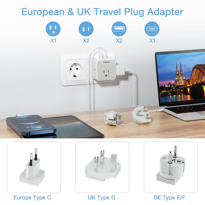 TESSAN USB‑C and dual USB‑A closeup showing fast charging capability