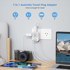 TESSAN adaptador dentro de una maleta ilustrando su tamaño y portabilidad