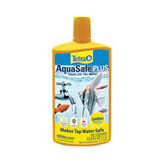 Tetra AquaSafe Plus frente del envase mostrando tamaño y marca, facilidad de uso