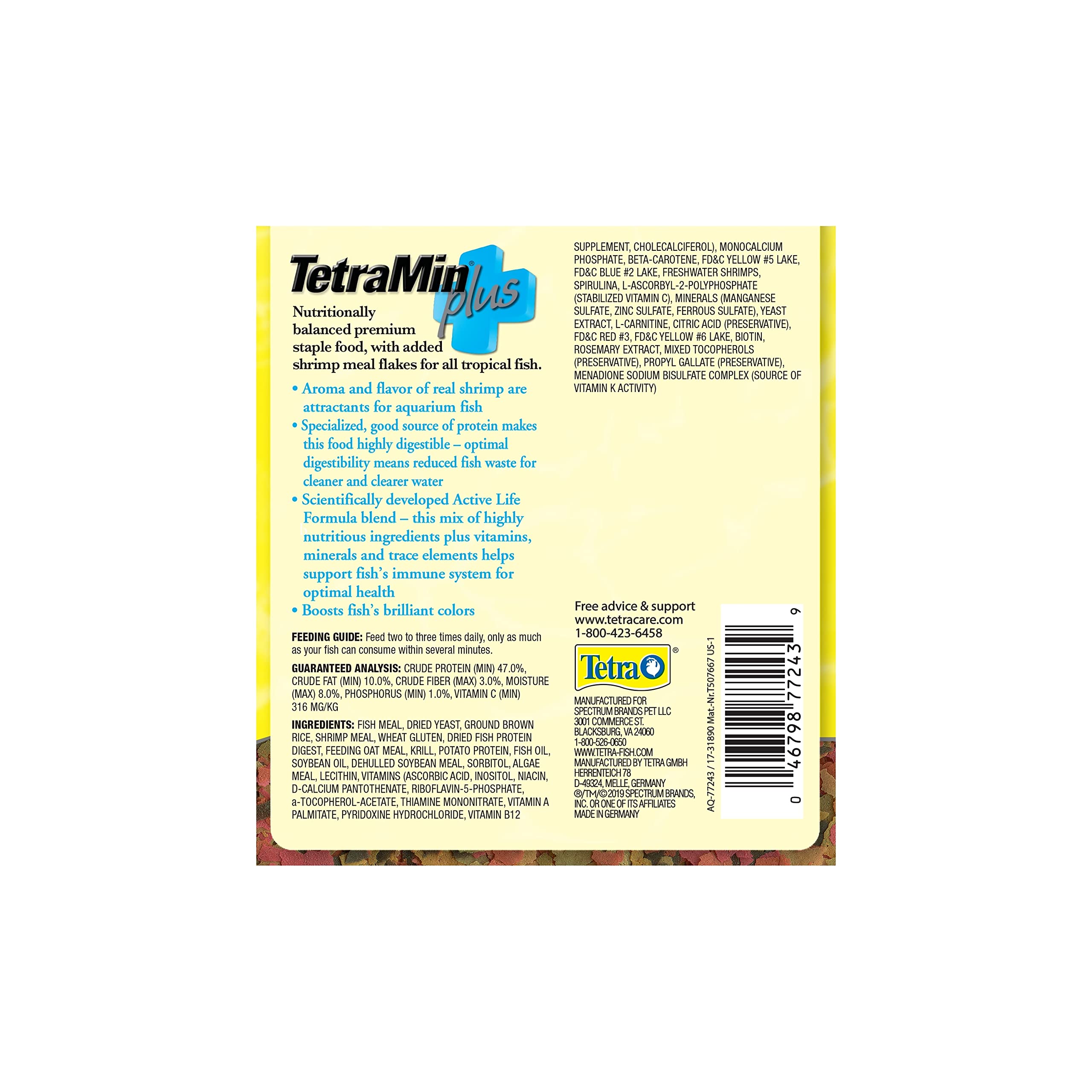 Tetra TetraMin Plus textura de las escamas destacando digestibilidad y atractividad
