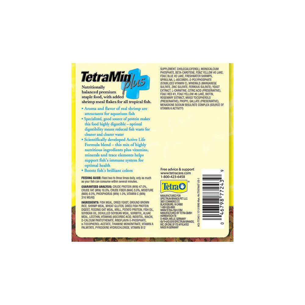 Tetra TetraMin Plus textura de las escamas destacando digestibilidad y atractividad