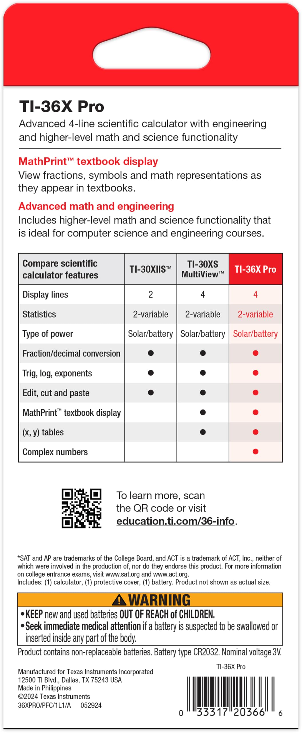 Texas Instruments TI-36X Pro comparación de tamaño para transporte y aula