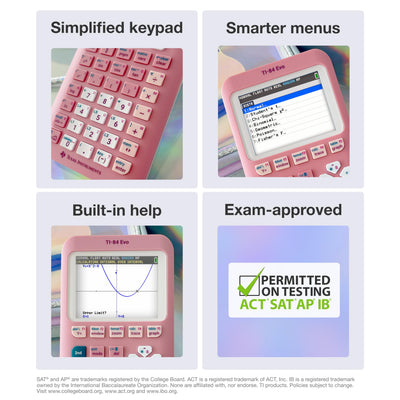 Texas Instruments TI-84 Evo keypad close-up with simplified buttons for faster entry