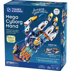 Thames & Kosmos assembled cyborg hand front view showing full glove and mechanism, clear STEM learning