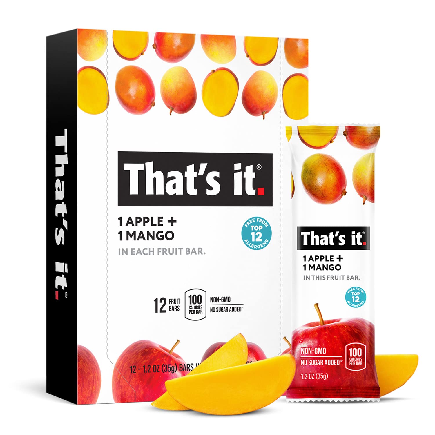 That’s it. empaque frontal mostrando Apple + Mango y beneficios naturales