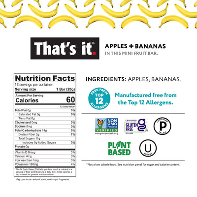 That's it. apple+banana mini bar close-up displaying natural fruit texture and fiber